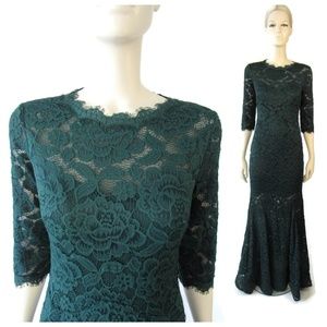 Betsy & Adam Green Lace 3/4 Sleeve Mermaid Gown 4